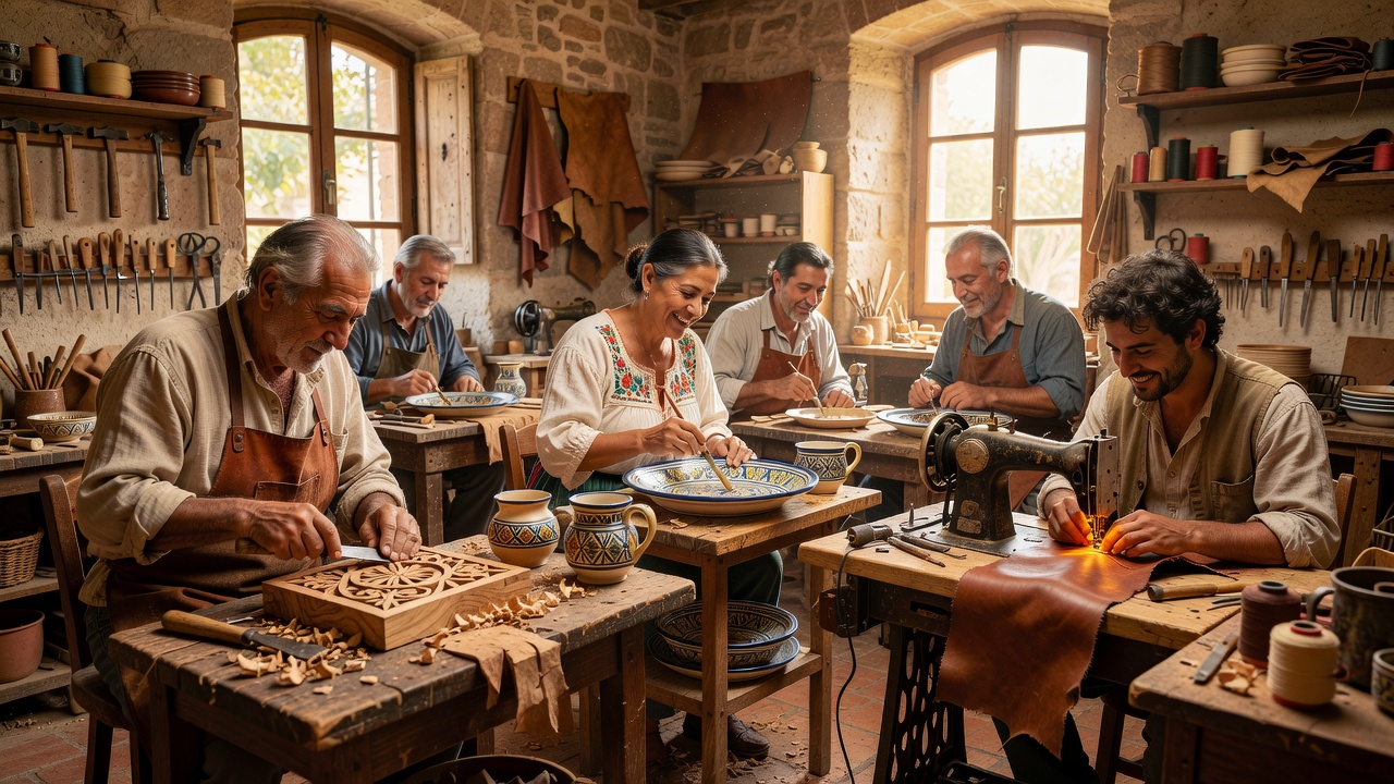 Maestros artesanos trabajando en taller tradicional de Córdoba